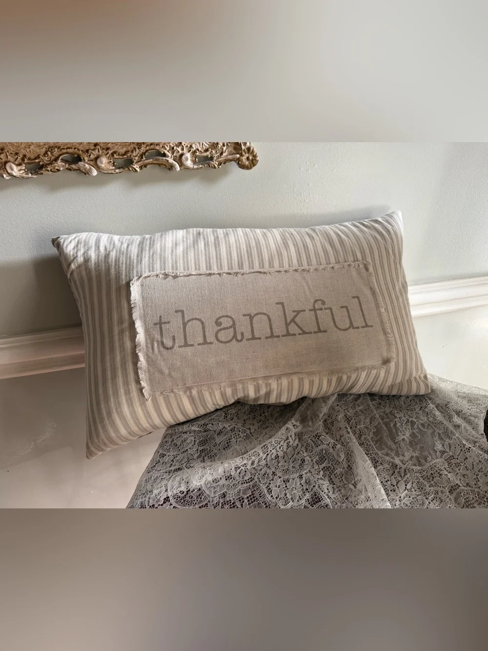 Thankful Neutral Stripe Decorative Pillow - Home Holiday